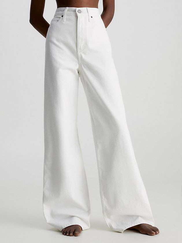 White Calvin Klein High Rise Wide Leg Women Jeans | DVTP-24893