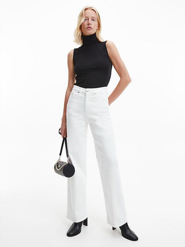 White Calvin Klein High Rise Wide Leg Women Jeans | DWLJ-62759