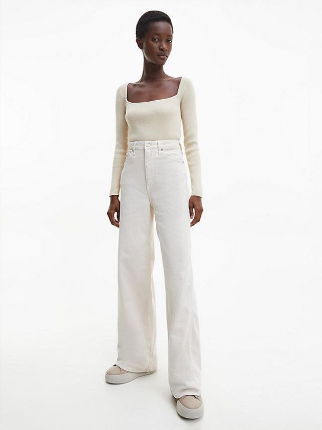White Calvin Klein High Rise Wide Leg Women Jeans | YJVT-84361