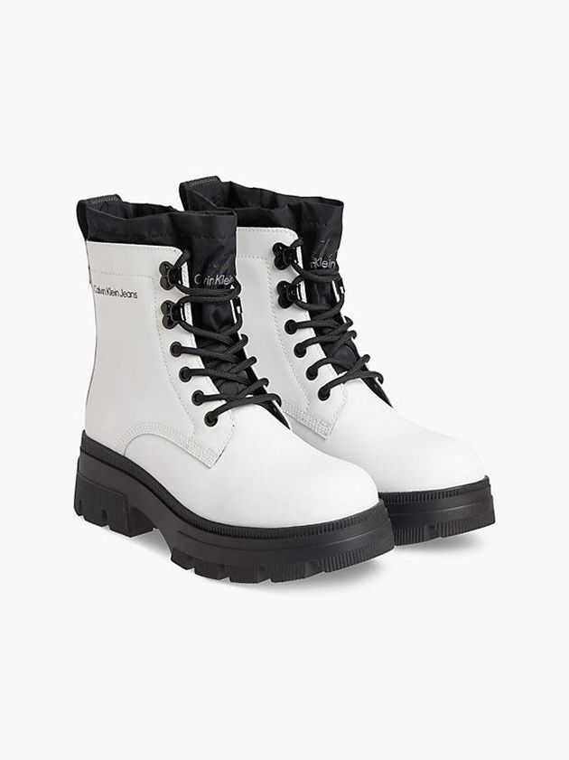White Calvin Klein Leather Chunky Platform Women Boots | PAQF-43916