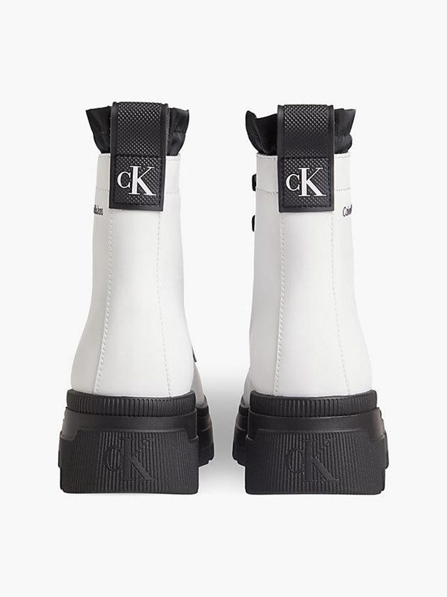 White Calvin Klein Leather Chunky Platform Women Boots | PAQF-43916