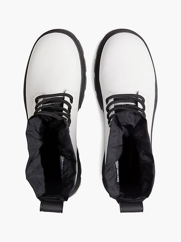 White Calvin Klein Leather Chunky Platform Women Boots | PAQF-43916