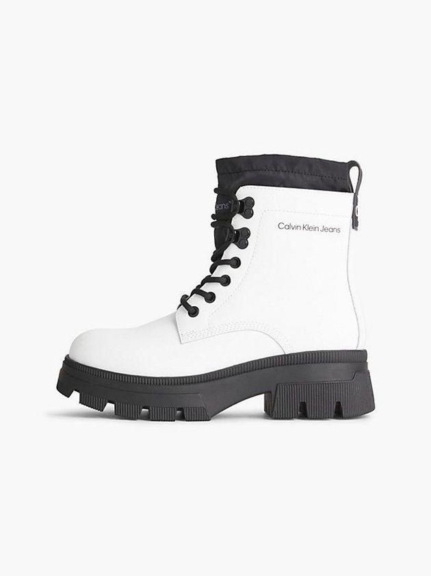White Calvin Klein Leather Chunky Platform Women Boots | PAQF-43916