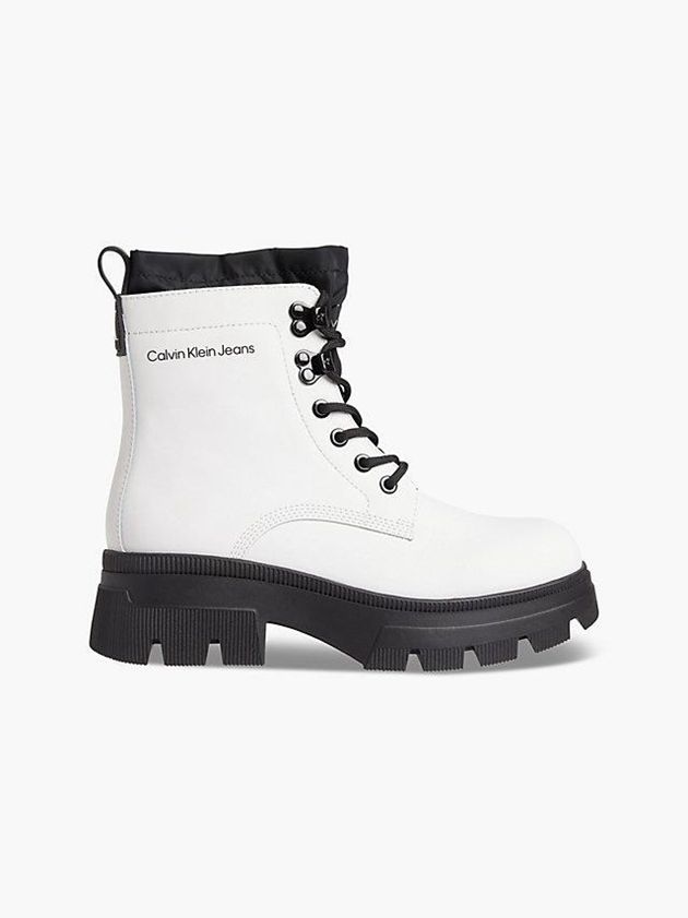 White Calvin Klein Leather Chunky Platform Women Boots | PAQF-43916