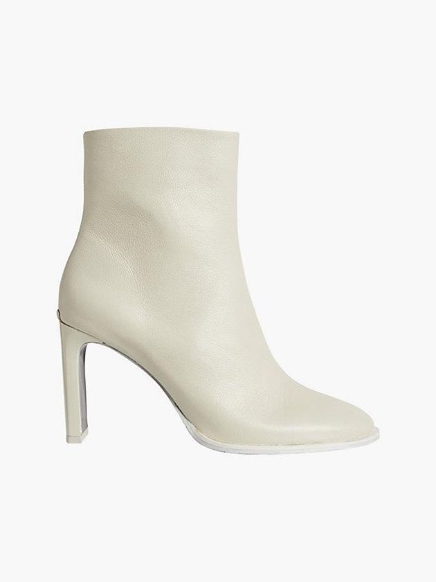 White Calvin Klein Leather Heeled Ankle Women Boots | YHJG-17340