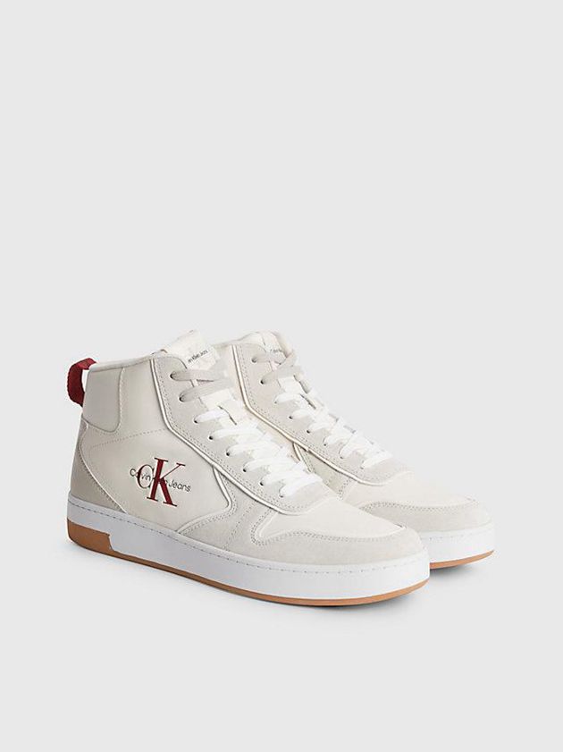 White Calvin Klein Leather High-Top Men Sneakers | ROXL-57064