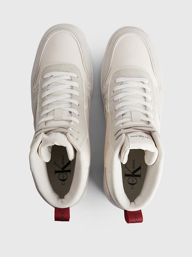 White Calvin Klein Leather High-Top Men Sneakers | ROXL-57064