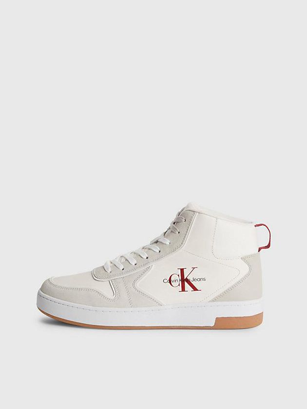White Calvin Klein Leather High-Top Men Sneakers | ROXL-57064