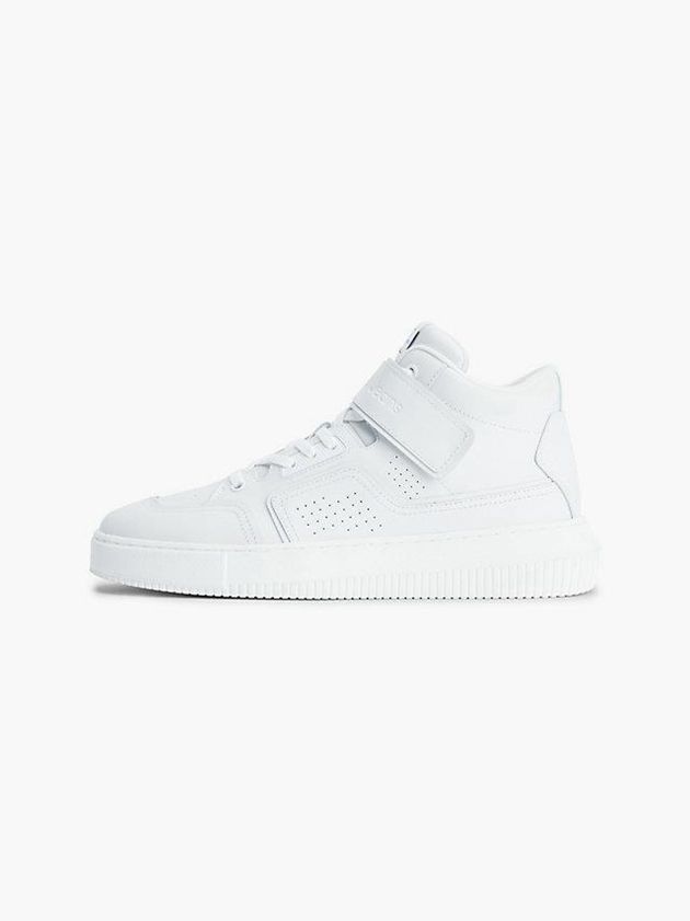 White Calvin Klein Leather High-Top Men Sneakers | GQSF-54186