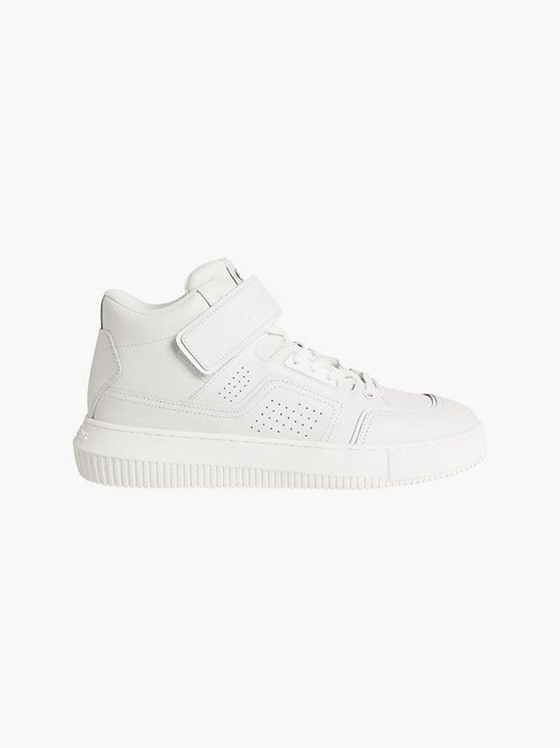White Calvin Klein Leather High-Top Men Sneakers | GQSF-54186