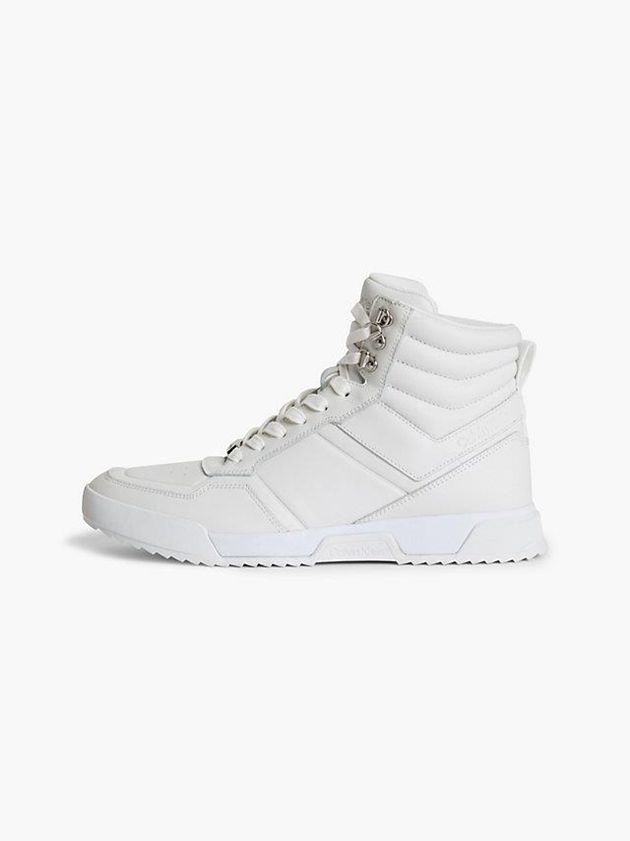 White Calvin Klein Leather High-Top Women Sneakers | AJVB-82469