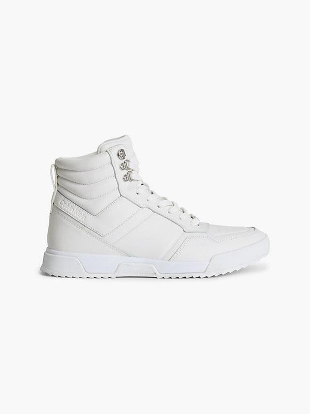 White Calvin Klein Leather High-Top Women Sneakers | AJVB-82469
