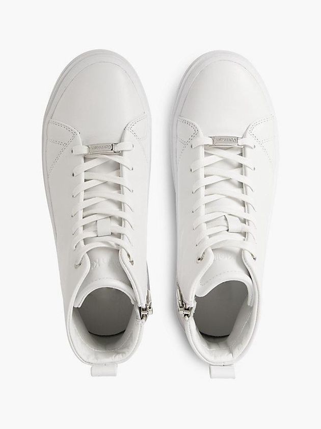 White Calvin Klein Leather High-Top Women Sneakers | LBIN-17238