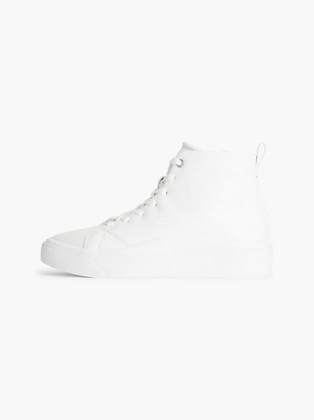 White Calvin Klein Leather High-Top Women Sneakers | LBIN-17238