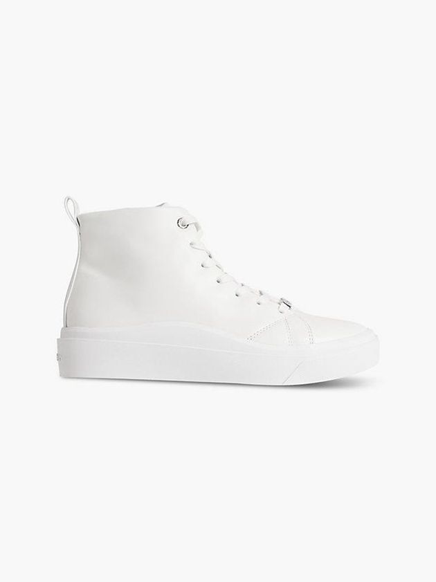 White Calvin Klein Leather High-Top Women Sneakers | LBIN-17238