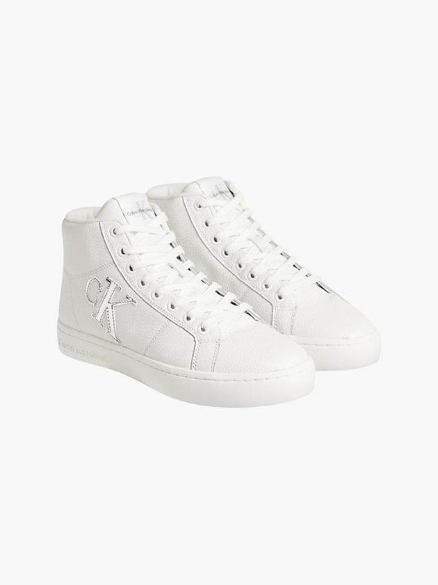 White Calvin Klein Leather High-Top Women Sneakers | JELQ-83176