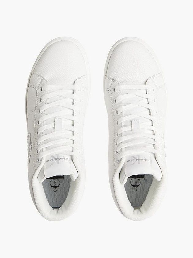 White Calvin Klein Leather High-Top Women Sneakers | JELQ-83176