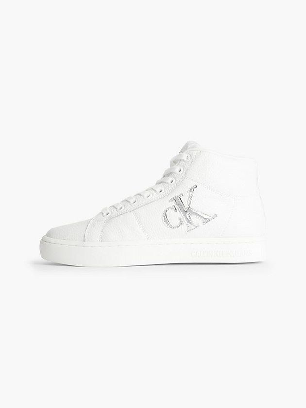 White Calvin Klein Leather High-Top Women Sneakers | JELQ-83176