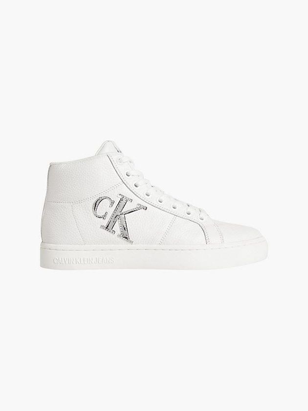 White Calvin Klein Leather High-Top Women Sneakers | JELQ-83176