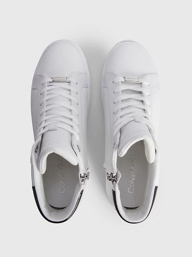 White Calvin Klein Leather High-Top Women Sneakers | RVGM-82639