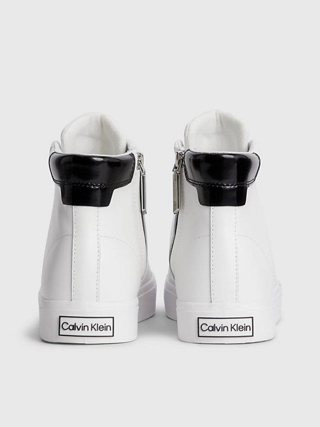 White Calvin Klein Leather High-Top Women Sneakers | RVGM-82639