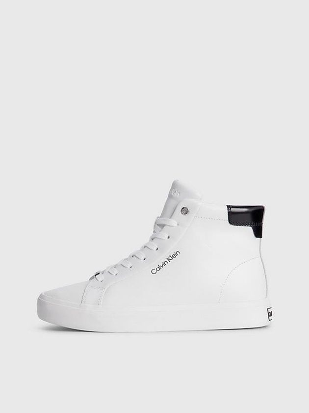 White Calvin Klein Leather High-Top Women Sneakers | RVGM-82639