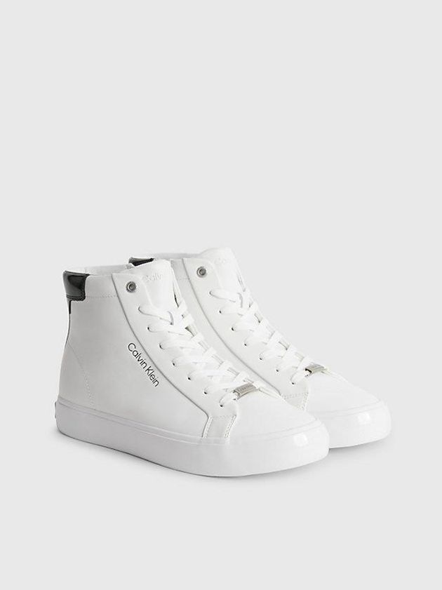 White Calvin Klein Leather High-Top Women Sneakers | BYHV-72391