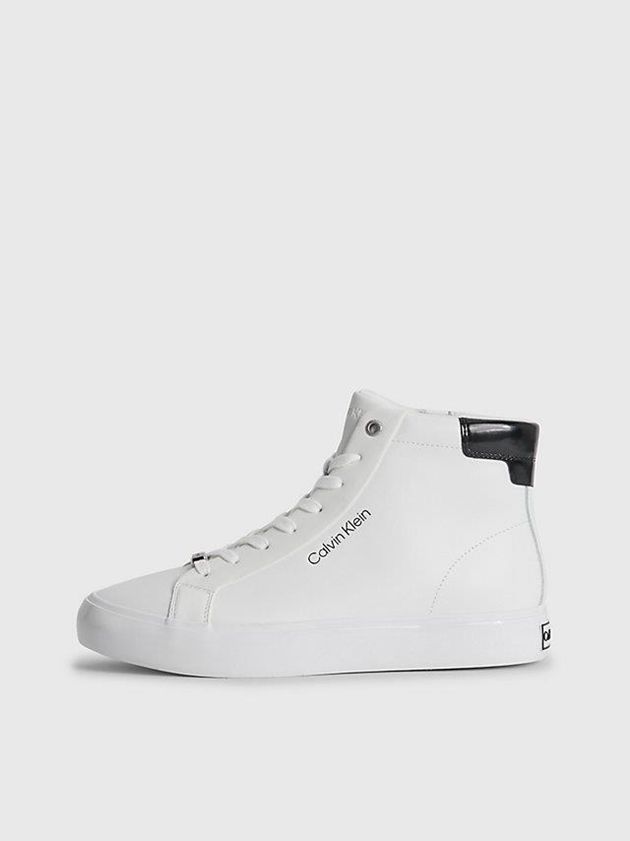 White Calvin Klein Leather High-Top Women Sneakers | BYHV-72391