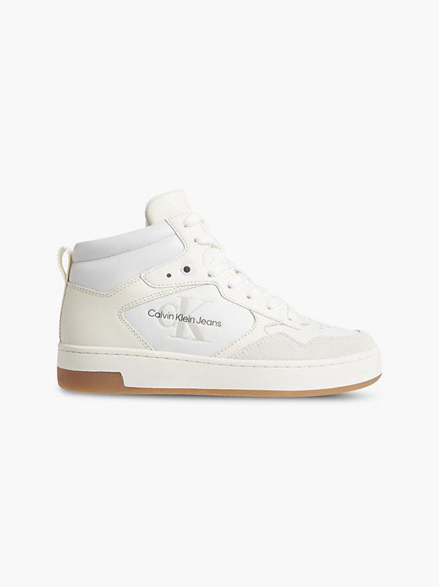 White Calvin Klein Leather High-Top Women Sneakers | KBXQ-98410