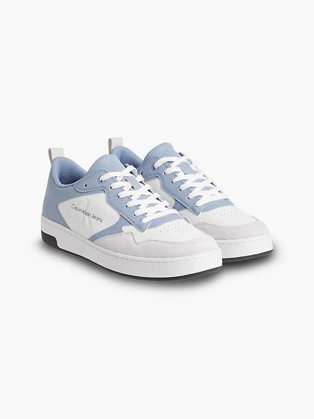 White Calvin Klein Leather Logo Men Sneakers | IDEG-63594