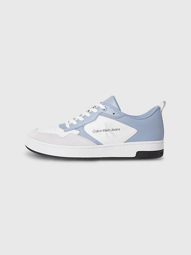 White Calvin Klein Leather Logo Men Sneakers | IDEG-63594