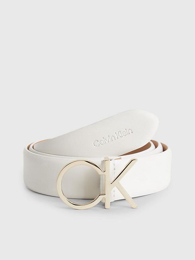 White Calvin Klein Leather Logo Women Belt | TQKB-95082