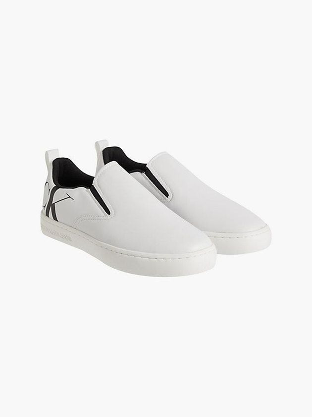 White Calvin Klein Leather Men Slip On | RTYF-84691