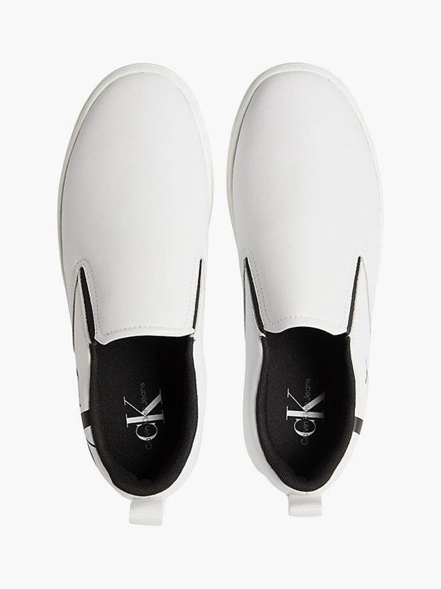 White Calvin Klein Leather Men Slip On | RTYF-84691