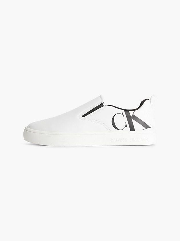 White Calvin Klein Leather Men Slip On | RTYF-84691