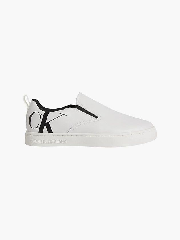 White Calvin Klein Leather Men Slip On | RTYF-84691