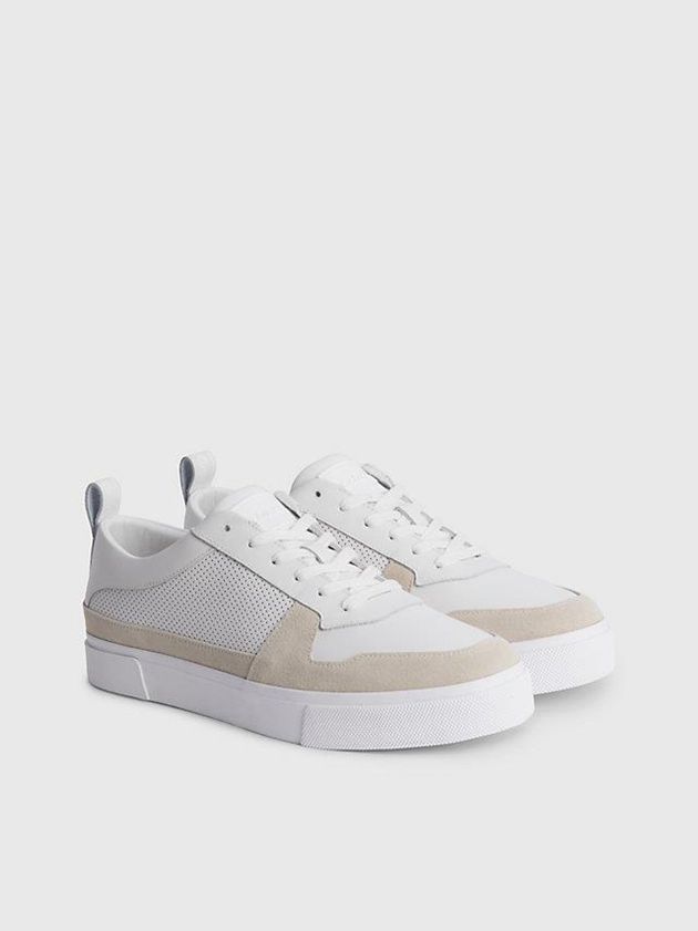 White Calvin Klein Leather Men Sneakers | WVCN-81925