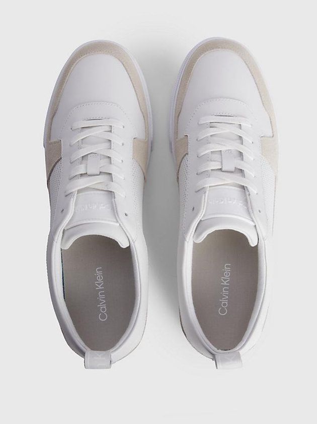 White Calvin Klein Leather Men Sneakers | WVCN-81925