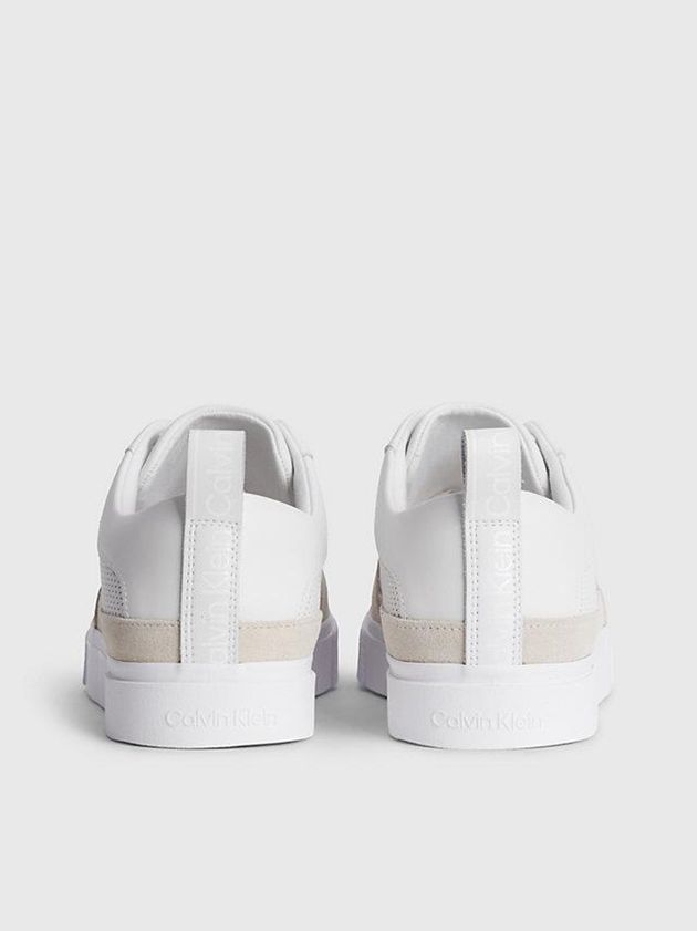 White Calvin Klein Leather Men Sneakers | WVCN-81925