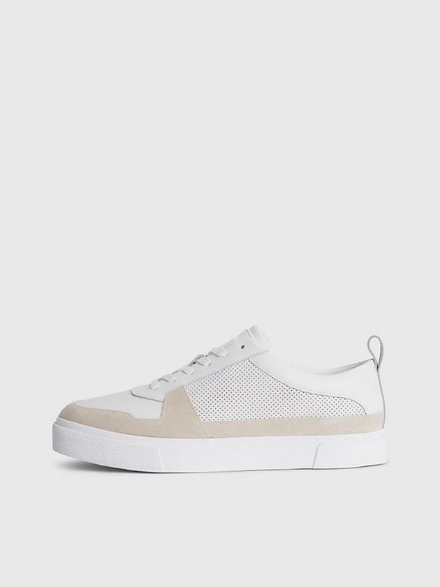 White Calvin Klein Leather Men Sneakers | WVCN-81925