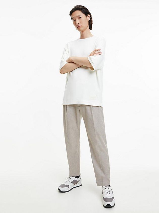 White Calvin Klein Leather Men Sneakers | ENFK-51734