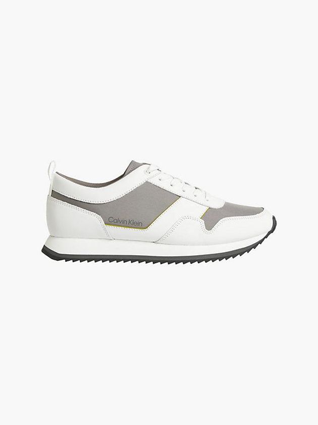 White Calvin Klein Leather Men Sneakers | ENFK-51734