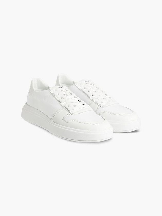 White Calvin Klein Leather Men Sneakers | SQDG-39758
