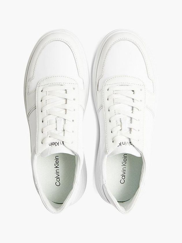 White Calvin Klein Leather Men Sneakers | SQDG-39758