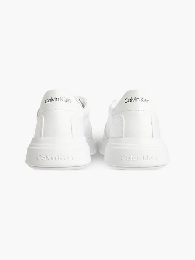 White Calvin Klein Leather Men Sneakers | SQDG-39758