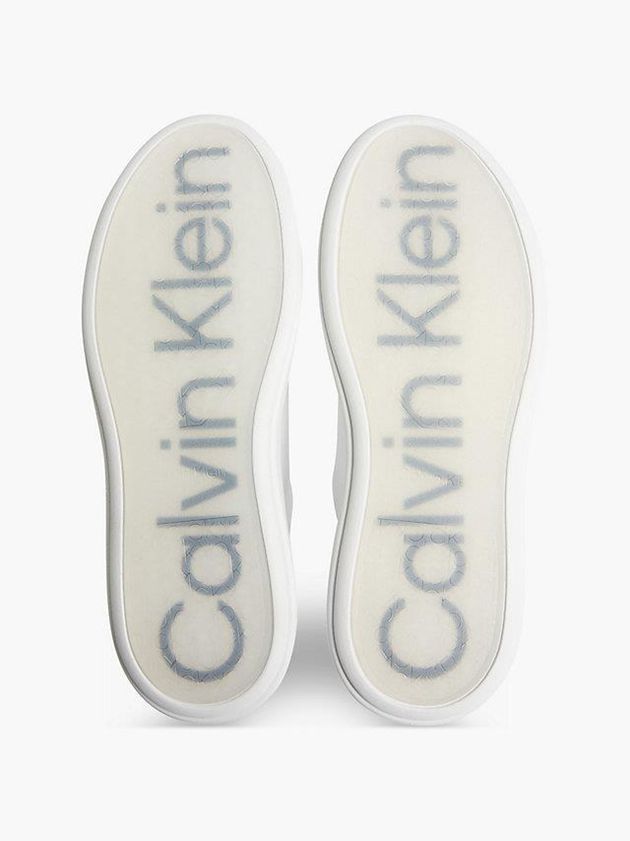 White Calvin Klein Leather Men Sneakers | SQDG-39758