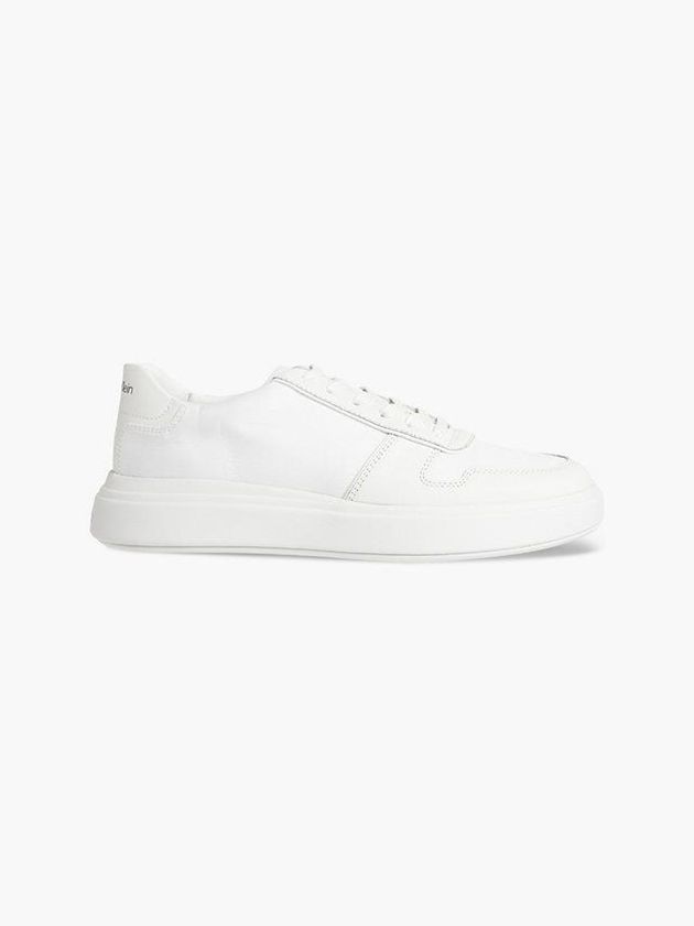 White Calvin Klein Leather Men Sneakers | SQDG-39758