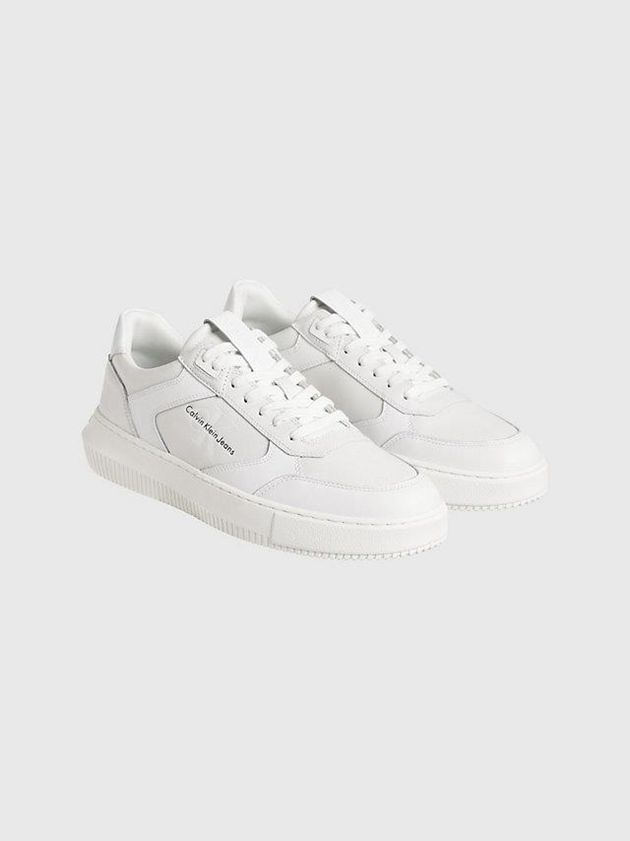 White Calvin Klein Leather Men Sneakers | KPOI-58614