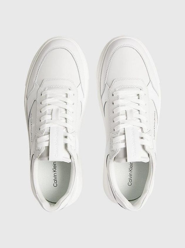 White Calvin Klein Leather Men Sneakers | KPOI-58614