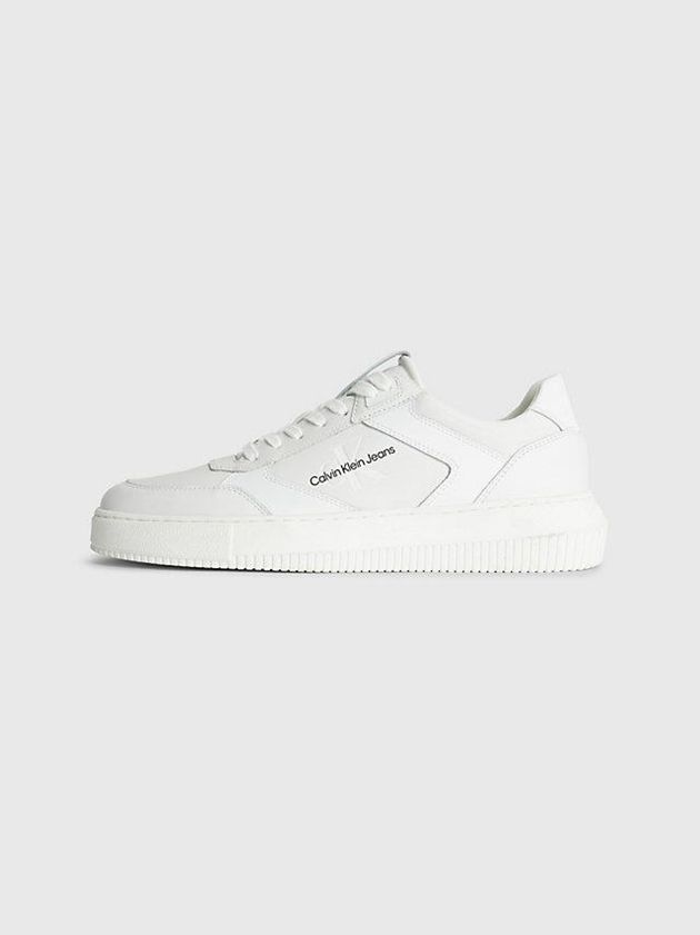 White Calvin Klein Leather Men Sneakers | KPOI-58614